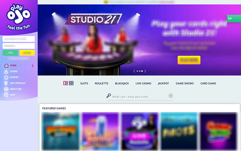 Начальный экран онлайн казино