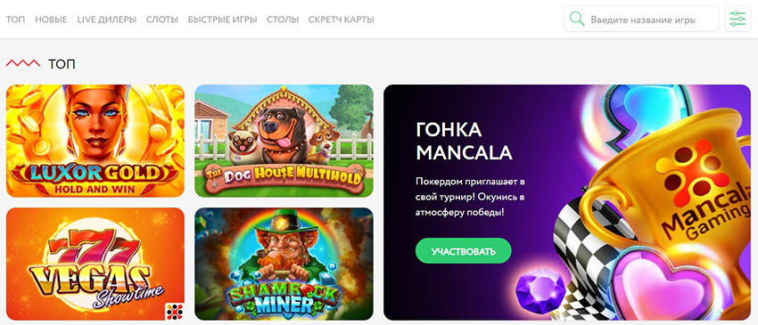 Интерфейс игрового раздела