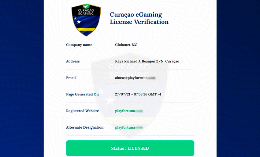 Лицензия Play Fortuna