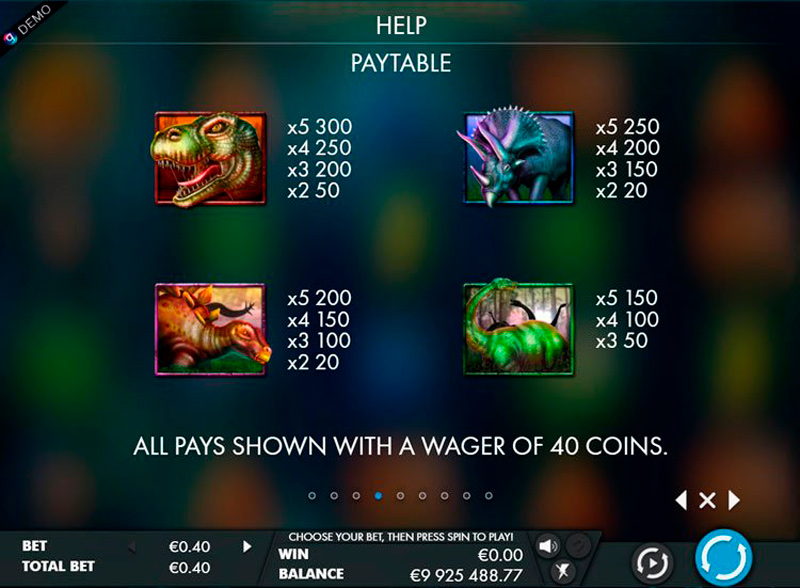Выплаты в автомате Dinosaur Adventure